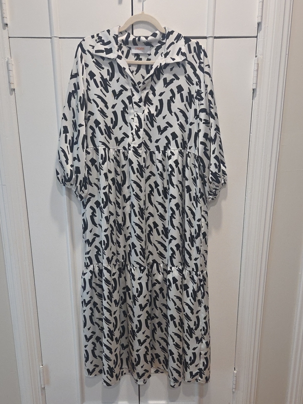 Renee C. Black & White Abstract Shirt Dress